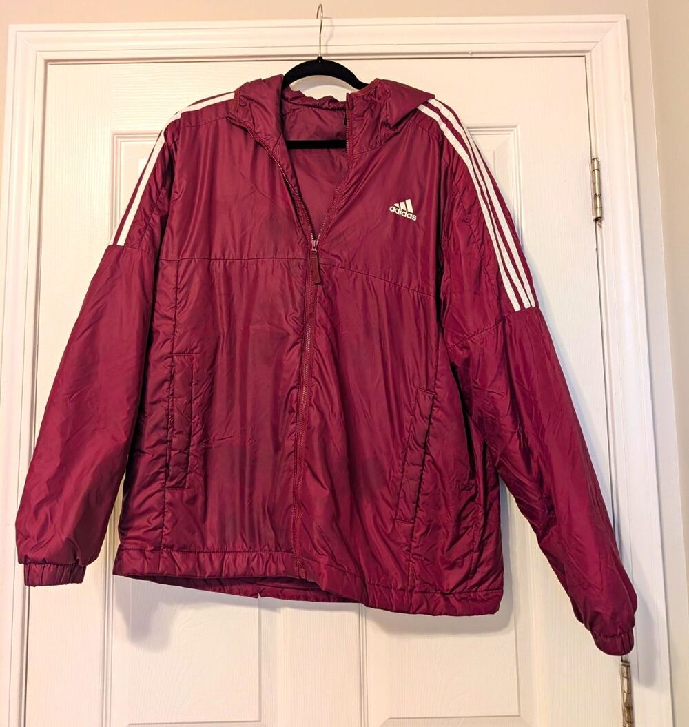 adidas Men's Burgundy Hooded Full Zip Windbreaker Jacket w/ Pockets Size L